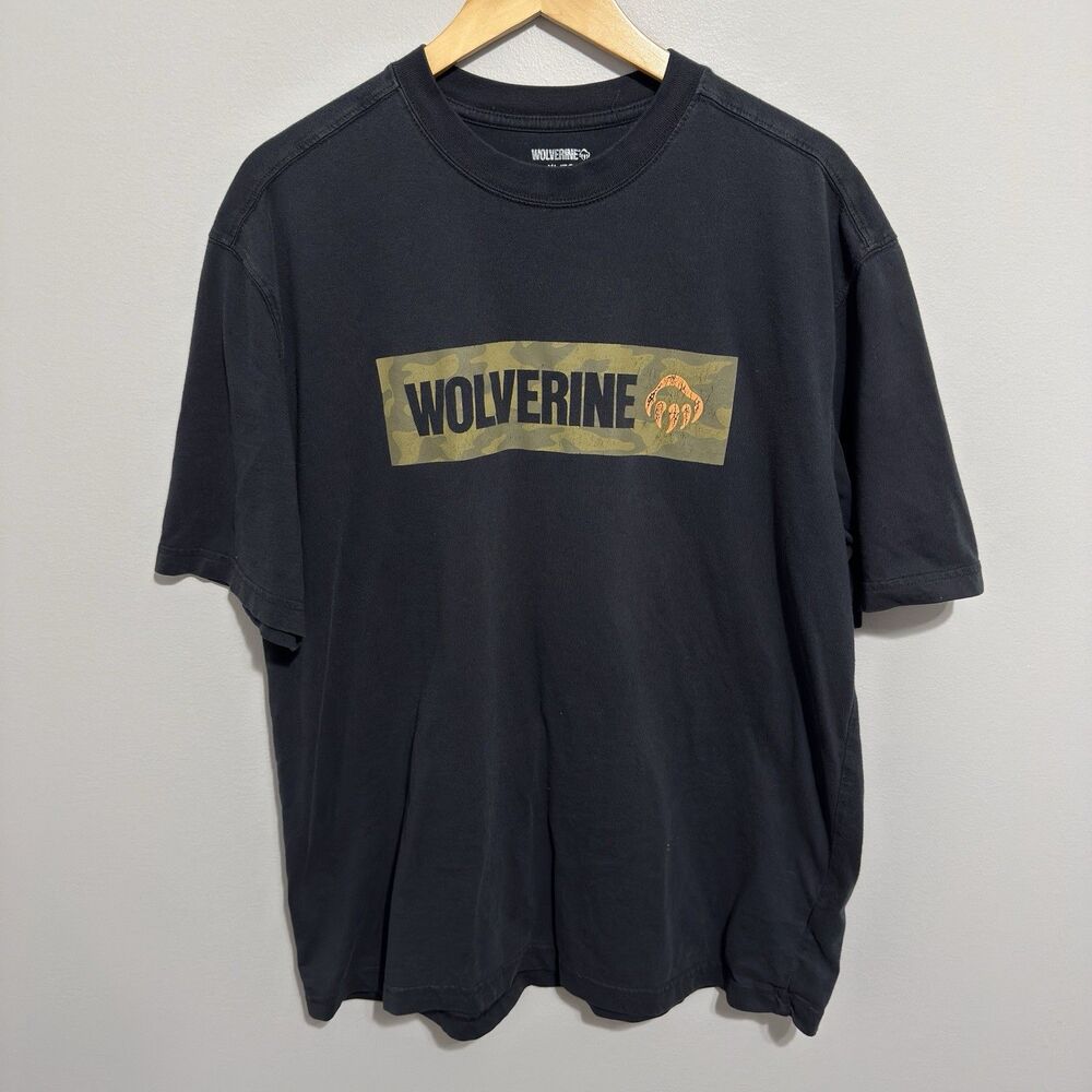 Wolverine Short Sleeve Shirt Camo Logo Mens Size XL Black